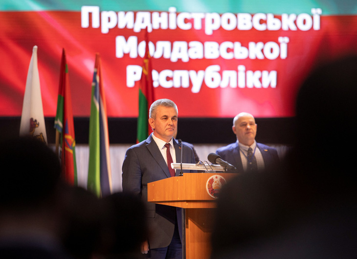 Người đứng đầu Transnistria, vùng ly khai của Moldova, Vadim Krasnoselsky tại đại hội đại biểu ở Tiraspol, ngày 28-2 - Ảnh: REUTERS