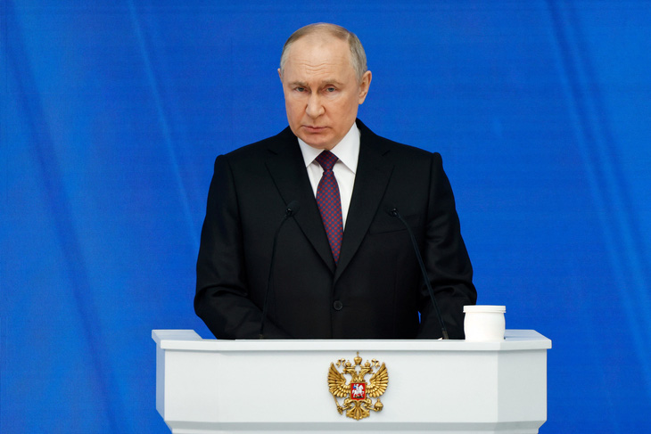 Tổng thống Nga Vladimir Putin phát biểu ở Matxcơva, ngày 29-2 - Ảnh: REUTERS