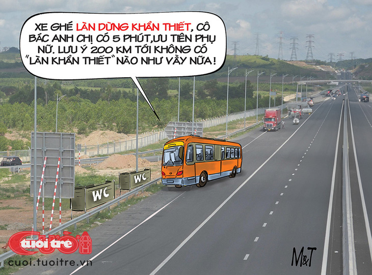 Làn dừng... khẩn thiết trên đường dẫn cao tốc - Tranh: Đỗ Minh Tuấn 