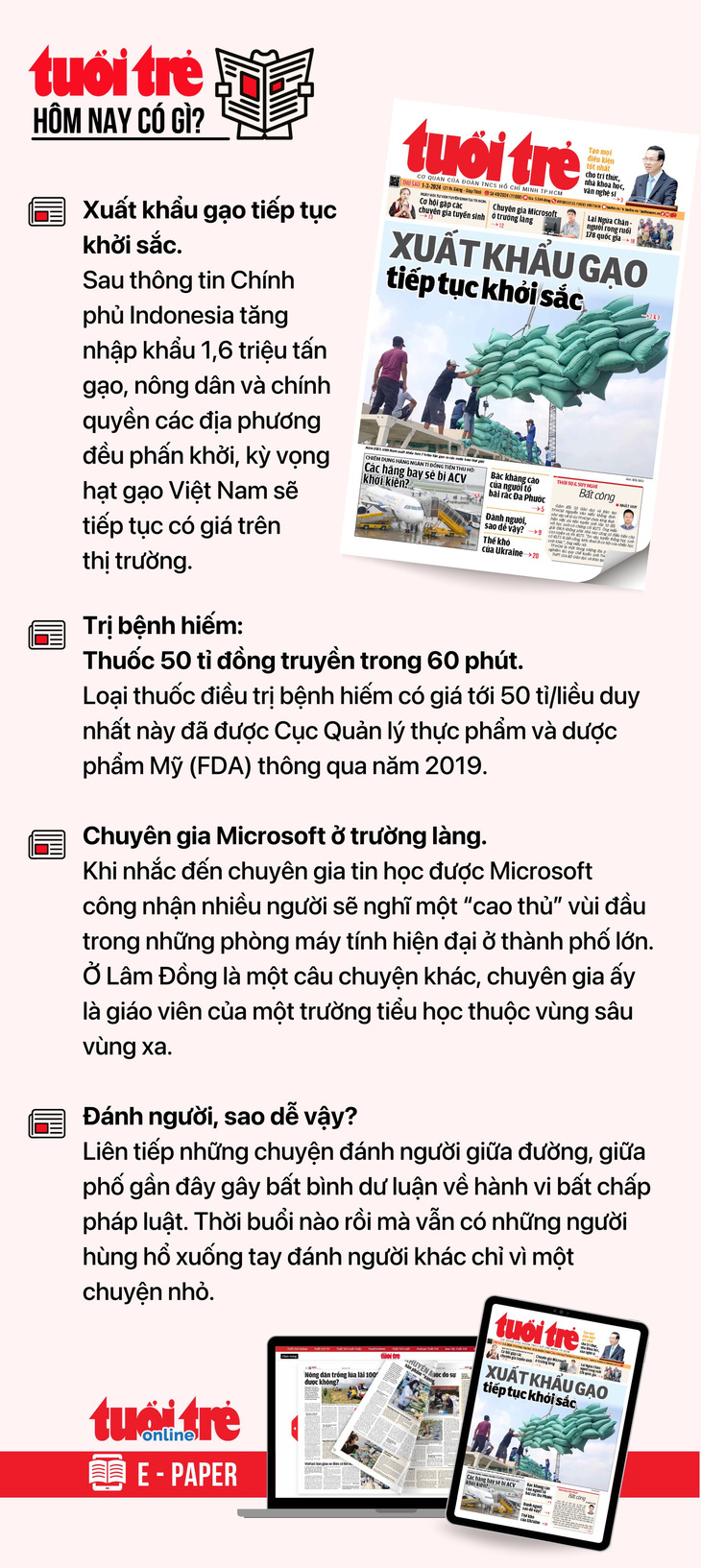 3月1日の日刊トゥオイトレに注目すべきニュース。  Tuoi Tre 新聞を電子紙版で読むには、こちらから Tuoi Tre Sao を購読してください。