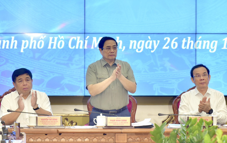 Thủ tướng Phạm Minh Chính chủ trì phiên họp đầu tiên về thí điểm một số cơ chế, chính sách đặc thù phát triển TP.HCM ngày 26-11-2023 - Ảnh: T.T.D.