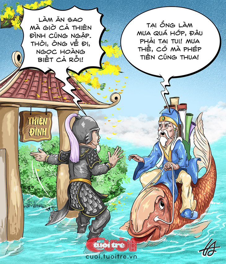 Táo thoát nước đổ lỗi cho Trời, không biết ai đúng ai sai - Tranh biếm họa của Nguyễn Tuấn Anh 