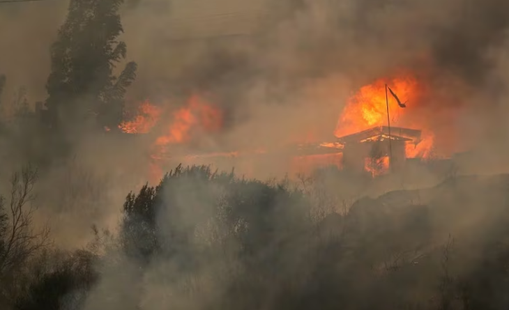 Nhà dân bị cháy do cháy rừng ở Vina del Mar, Chile - Ảnh: REUTERS
