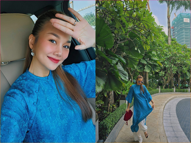 Không chọn áo bà ba nhưng Thanh Hằng cũng là mỹ nhân yêu thích trang phục truyền thống. Từ rất sớm, siêu mẫu hàng đầu Vbiz đã xúng xính áo dài xuống phố đón mùa xuân.