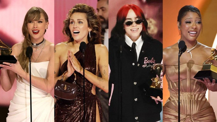 (Từ trái qua) Taylor Swift, Miley Cyrus, Billie Eilish, Victoria Monét thắng những giải thưởng quan trọng tại Grammy 2024 - Ảnh: The Hollywood Reporter