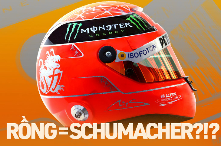 Từ khi được báo giới Trung Quốc ví von với rồng nhờ thành công của mình, Michael Schumacher đã thêm biểu tượng hình rồng vào chiếc mũ bảo hiểm F1 của mình - Ảnh: NGUYỄN THÀNH ĐẠT