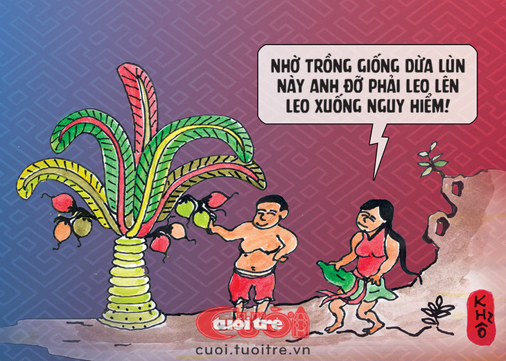 Tranh dân gian hứng dừa dễ như ăn kẹo - Tranh: Khổ