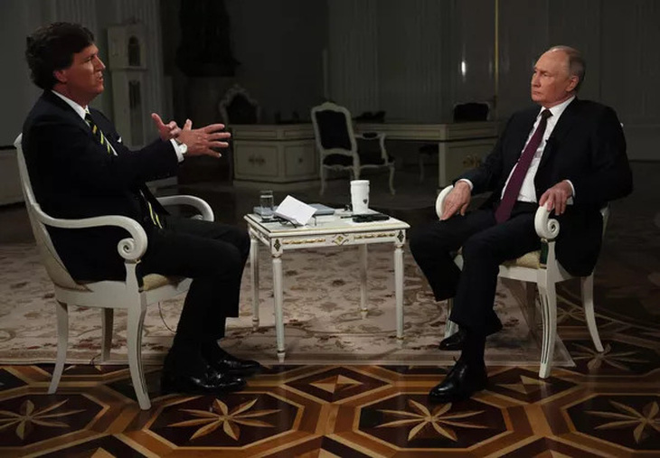 Tổng thống Putin lần đầu tham gia phỏng vấn 1-1 với một nhà báo phương Tây kể từ năm 2019 - Ảnh: RIA NOVOSTI