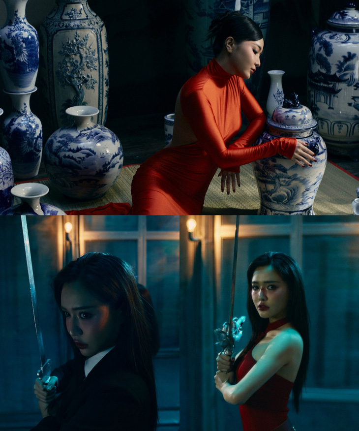 Hình ảnh hai người phụ nữ đối đầu: Một bên đậm chất châu Á dịu dàng, một bên là găng tơ mạnh mẽ lấy cảm hứng từ phim Kill Bill