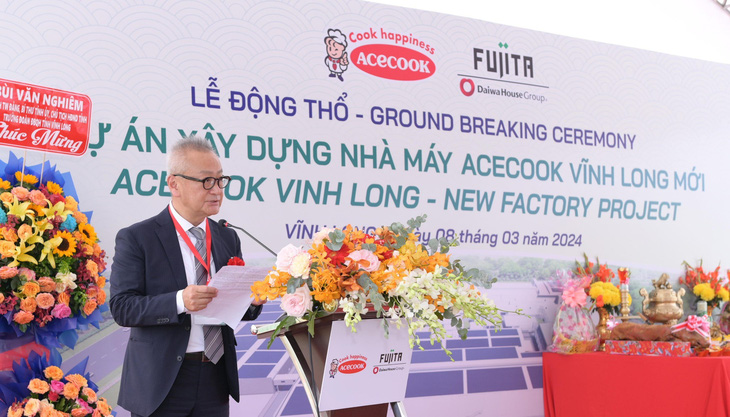 Ông Kaneda Hiroki - tổng giám đốc Công ty Acecook Việt Nam - phát biểu tại buổi lễ - Ảnh: Đ.H