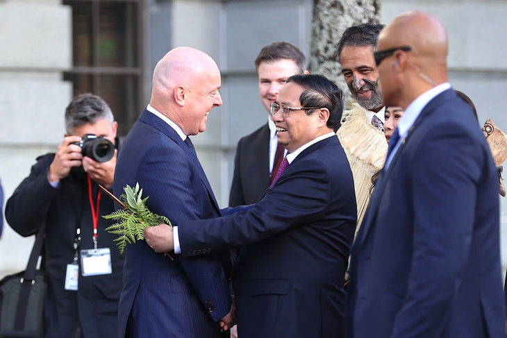 Thủ tướng New Zealand Christopher Luxon tiếp đón Thủ tướng Phạm Minh Chính vào ngày 11-3 - Ảnh: NHẬT BẮC