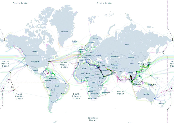 Mạng lưới cáp Internet dưới biển khắp toàn cầu. Ảnh: Submarine Cable Map