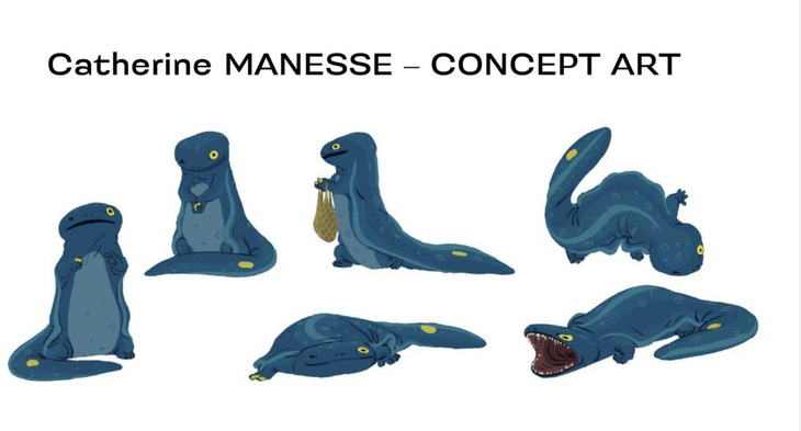 Ý tưởng thiết kế nhân vật Salamander của Catherine Mennesse. 