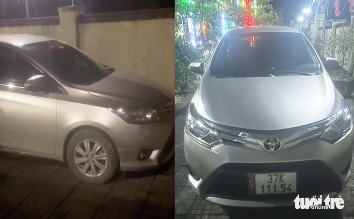 Chiếc ô tô của gia đình anh H. được tìm thấy ở Trạm y tế xã Thanh Chi, huyện Thanh Chương, Nghệ An - Ảnh: DOÃN HÒA