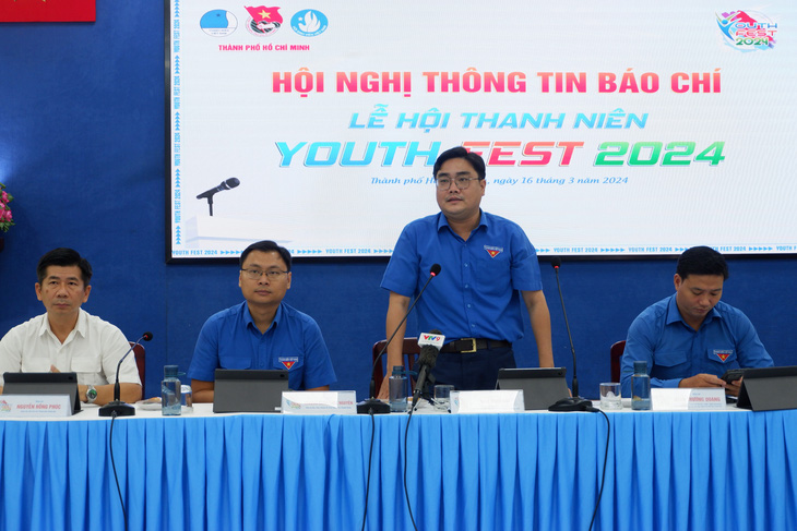Phó bí thư thường trực Thành Đoàn, Chủ tịch Hội Liên hiệp thanh niên Việt Nam TP.HCM Ngô Minh Hải phát biểu tại buổi giới thiệu Lễ hội thanh niên năm 2024 - Ảnh: K.ANH