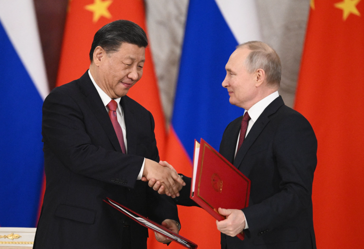 Chủ tịch Trung Quốc Tập Cận Bình và Tổng thống Nga Vladimir Putin tại Matxcơva tháng 3-2023 - Ảnh: AFP