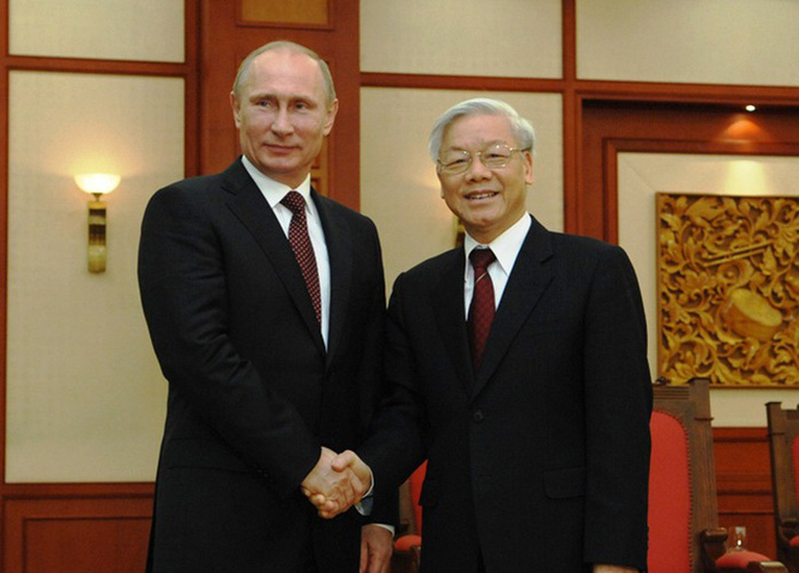 Tổng bí thư Nguyễn Phú Trọng trong một cuộc gặp với Tổng thống Nga Vladimir Putin - Ảnh: TTXVN