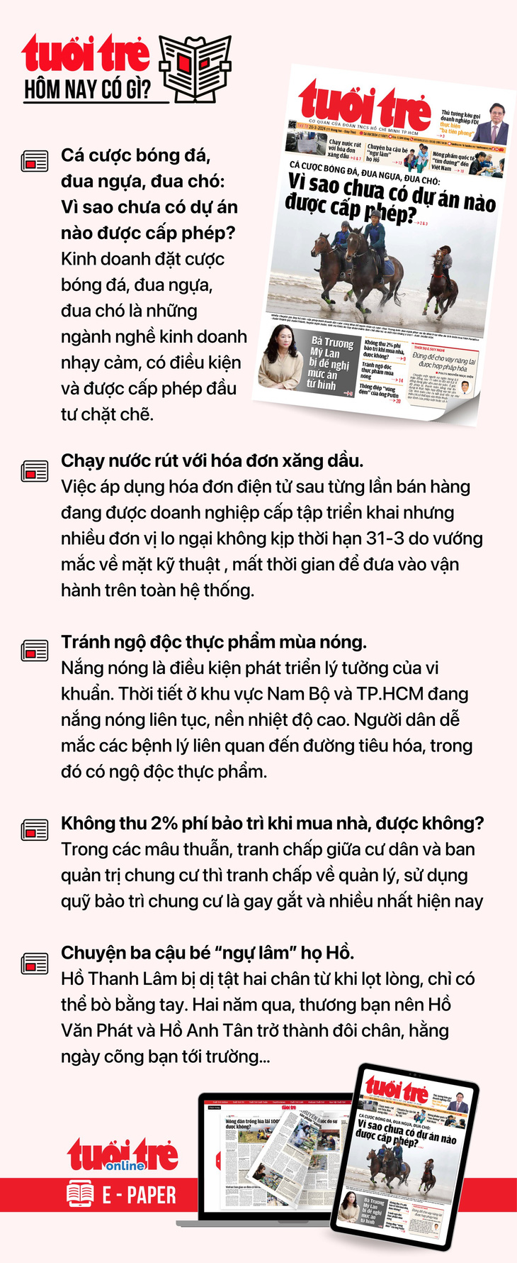 Tin tức đáng chú ý trên Tuổi Trẻ nhật báo ngày 20-3. Để đọc Tuổi Trẻ báo in phiên bản E-paper, mời bạn đăng ký Tuổi Trẻ Sao TẠI ĐÂY