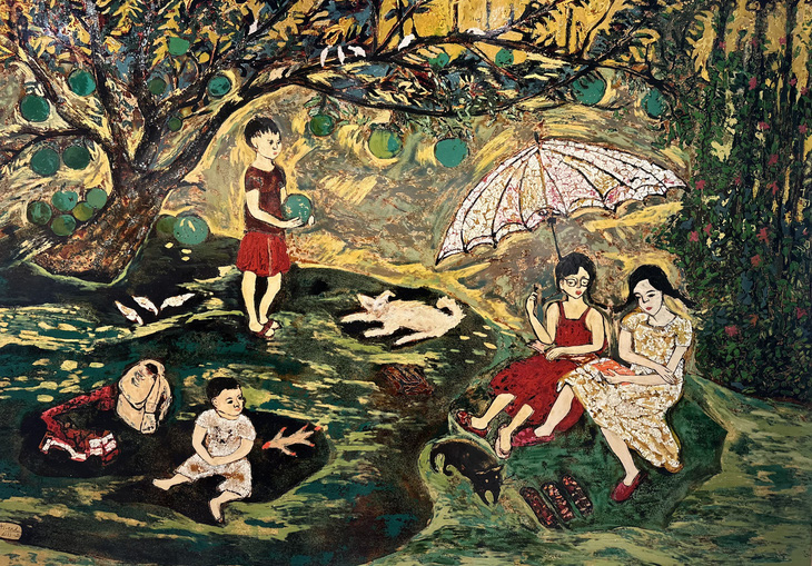 Tác phẩm sơn mài “Trong vườn” của họa sĩ Dương Thị Thúy Hiền