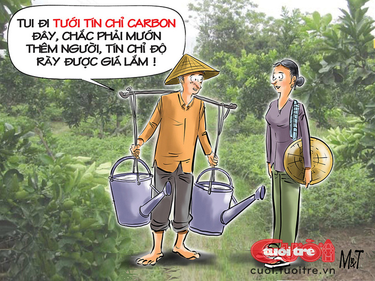 Nông dân đi tưới... tín chỉ carbon - Tranh: Đỗ Minh Tuấn 