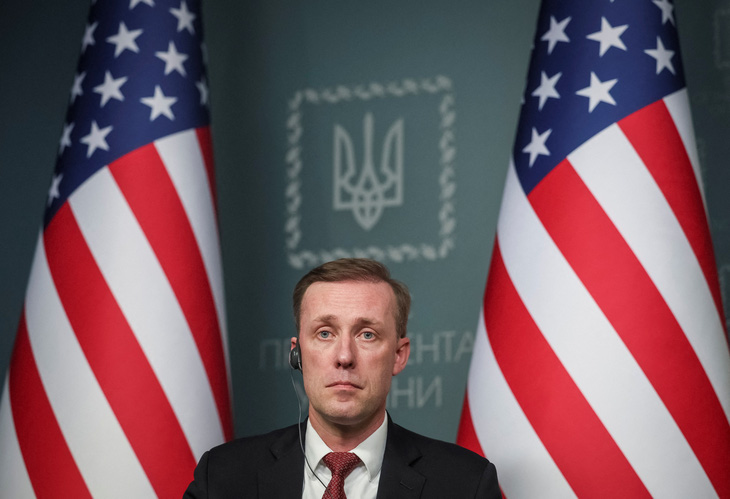 Cố vấn an ninh quốc gia Mỹ Jake Sullivan trong chuyến công du đến thủ đô Kiev (Ukraine) ngày 20-3 - Ảnh: REUTERS