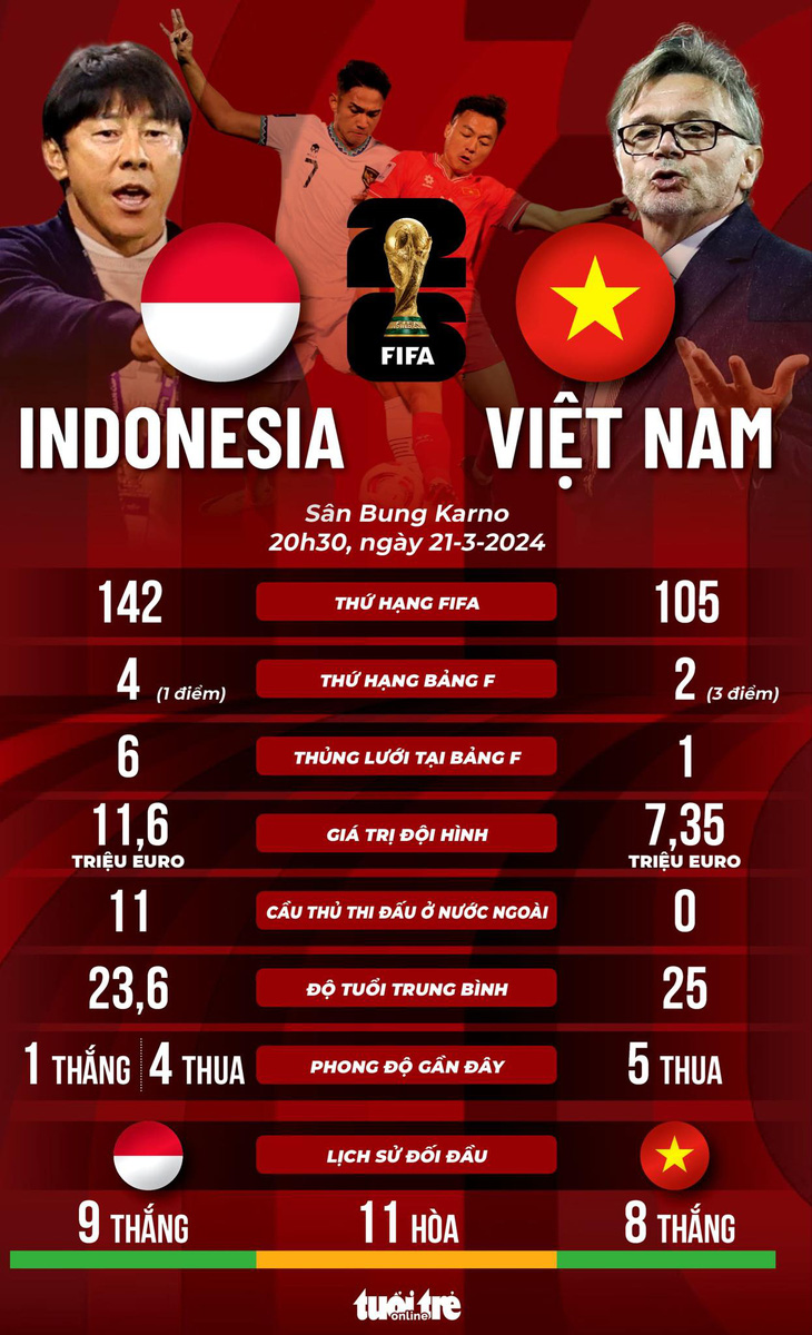 Tương quan sức mạnh giữa đội tuyển Indonesia và Việt Nam - Đồ họa: AN BÌNH