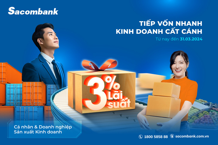 Sacombank cho vay vốn ưu đãi với lãi suất chỉ từ 3%/năm - Ảnh: Sacombank