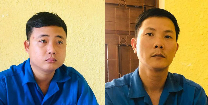 Huỳnh Chí Linh (trái) và Nguyễn Mậu Văn tại cơ quan công an - Ảnh: Công an cung cấp