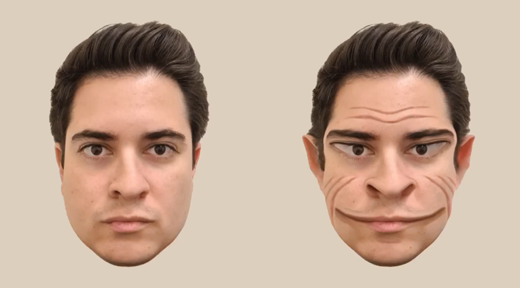 Khuôn mặt của nhà nghiên cứu Antônio Vitor Reis Goncalves Mello trong mắt ông Victor Sharrah, một người mắc hội chứng prosopometamorphopsia - Ảnh: A.MELLO ET AL