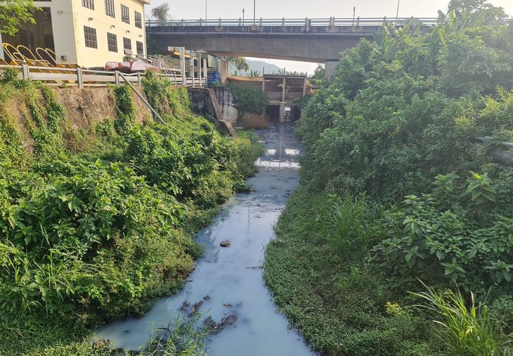 Nước thải đục ngầu không qua xử lý chảy từ kênh ra sông Trà Khúc - Ảnh: TRẦN MAI