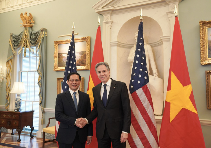 Bộ trưởng Bộ Ngoại giao Bùi Thanh Sơn và người đồng cấp Mỹ Antony Blinken đồng chủ trì Đối thoại cấp Bộ trưởng Ngoại giao Việt Nam - Mỹ lần thứ nhất, ngày 25-3 tại Washington - Ảnh: Bộ Ngoại giao