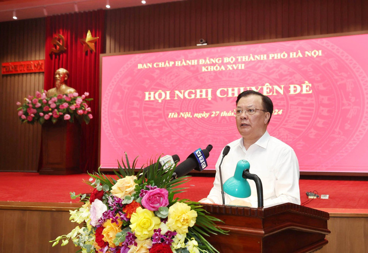 Bí thư Thành ủy Hà Nội Đinh Tiến Dũng phát biểu bế mạc hội nghị - Ảnh: Thành ủy Hà Nội 