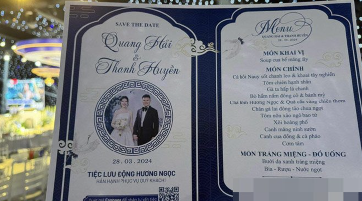 Thực đơn tiệc cưới chính thức dành đãi 1.200 khách mời của Quang Hải - Chu Thanh Huyền 