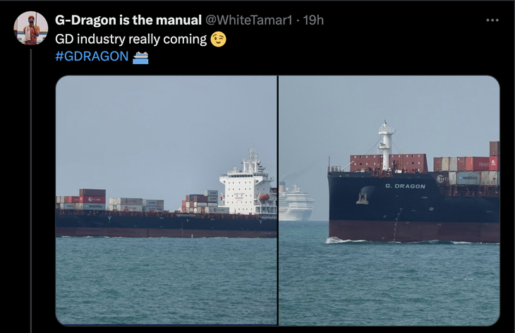 Người hâm mộ chia sẻ bức ảnh chụp con tàu container khổng lồ mang tên G-Dragon
