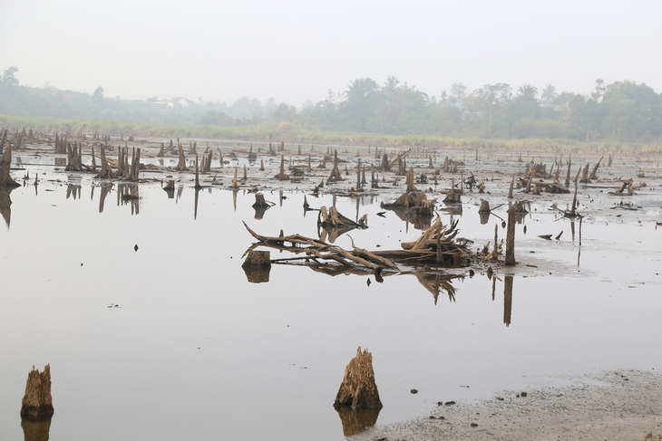 Chỉ còn hồ Đội 1, xã Thuận An, huyện Đắk Mil còn nước, nhưng ở mức thấp nhất nhiều năm nay - Ảnh: LÊ PHƯỚC