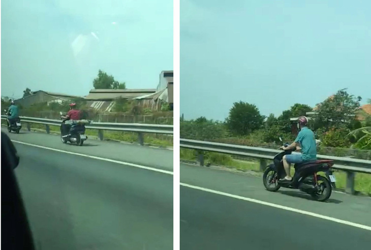 Hai xe máy chạy trên cao tốc TP.HCM - Trung Lương - Ảnh: HOÀI THƯƠNG cắt từ clip