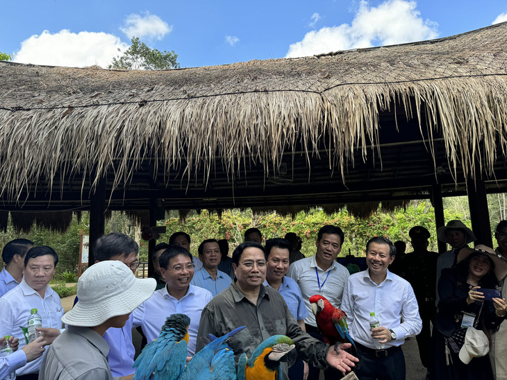 Thủ tướng Phạm Minh Chính đến khảo sát dự án thí điểm cho thuê môi trường rừng Phú Quốc (dự án Vinpearl Safari - vườn thú bán hoang dã lớn nhất Đông Nam Á) - Ảnh: HOÀNG DUNG