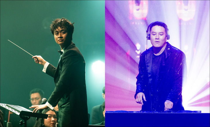 Nhạc trưởng Dustin Tiêu và DJ - nhà sản xuất âm nhạc Huy Ngô kết hợp trong chương trình - Ảnh: BTC