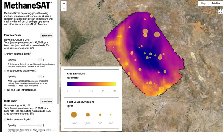 Một mẫu dữ liệu của vệ tinh MethaneSat - Ảnh: Google Earth Engine