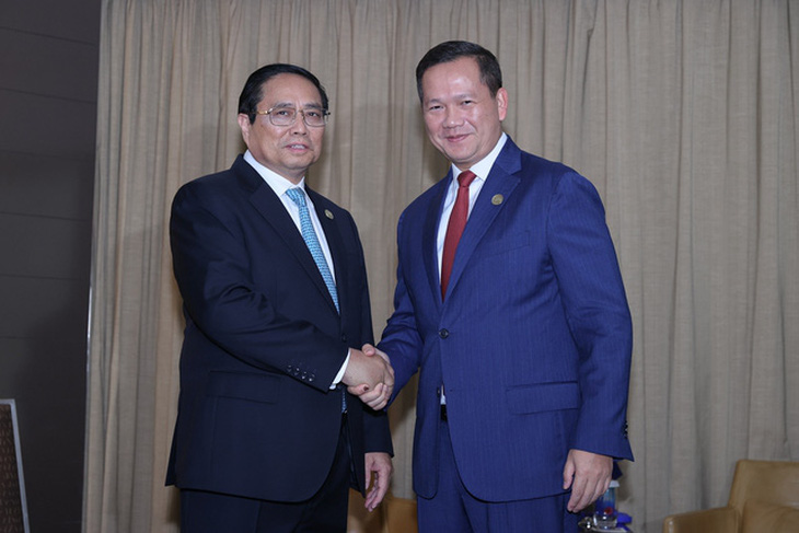 Thủ tướng Chính phủ Phạm Minh Chính gặp Thủ tướng Campuchia Hun Manet - Ảnh: NHẬT BẮC