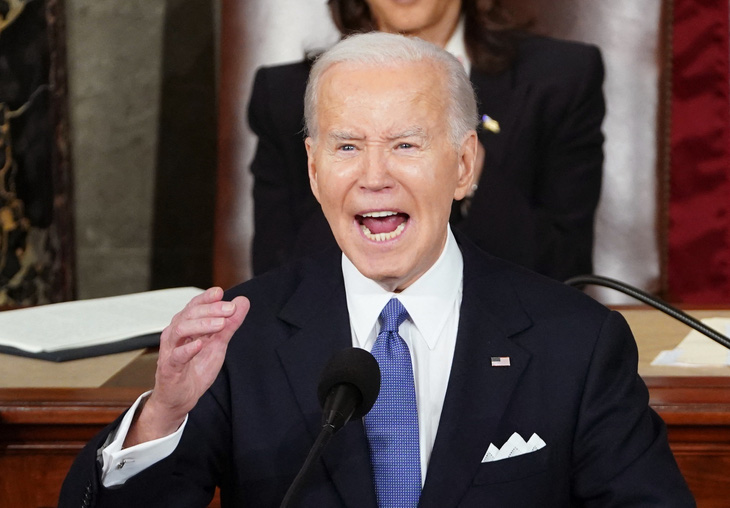 Tổng thống Mỹ Joe Biden đọc thông điệp liên bang ngày 7-3 (giờ Mỹ) - Ảnh: REUTERS