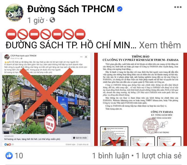 Fanpage Đường sách TP.HCM đăng thông tin cảnh báo tài khoản giả mạo