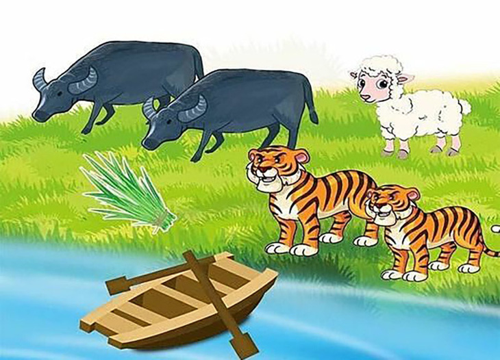 Câu đố IQ: Làm sao đưa trâu, hổ, cừu và bó cỏ qua sông an toàn?- Ảnh 1.