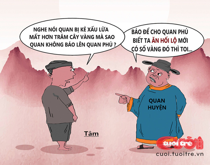 Quan huyện bị lừa vố đau nhưng vẫn &quot;tỉnh&quot; - Tranh: Bùi Thanh Tâm 