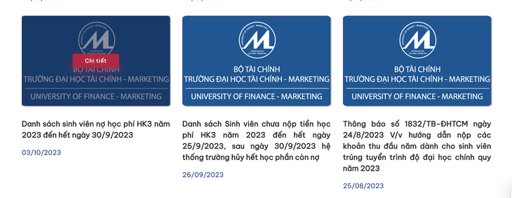 Trường đại học Tài chính - Marketing công bố hàng loạt danh sách sinh viên nợ học phí trên website của trường trong nhiều năm nay - Ảnh chụp màn hình