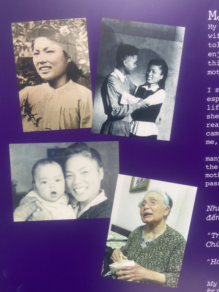 Hình ảnh bà Nguyễn Thị An Vinh lúc trẻ, khi về già, với chồng và với con trai út Hoàng Nam Tiến - Ảnh tư liệu gia đình