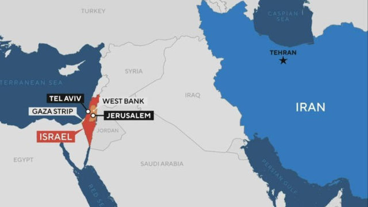 Bản đồ khu vực Trung Đông cho thấy khoảng cách tấn công từ Iran đến Israel - Ảnh: CBS NEWS
