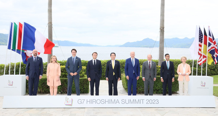 Lãnh đạo các nước G7 trong phiên họp thượng đỉnh nhóm này hồi tháng 5-2023 - Ảnh: Bộ Ngoại giao Nhật Bản