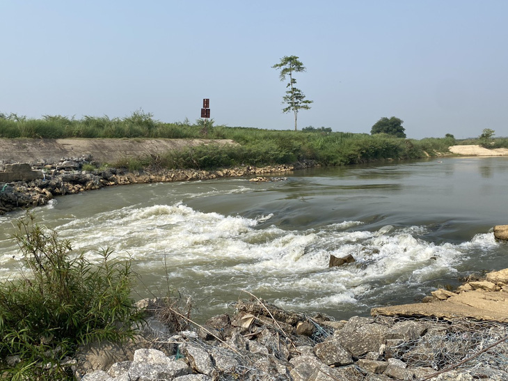 Hiện trạng đập tạm trên sông Quảng Huế - Ảnh: TRƯỜNG TRUNG