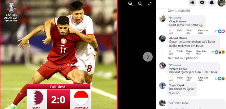 Các cổ động viên Indonesia đã chỉ trích trọng tài Nasrullo Kabirov và đội chủ nhà Qatar - Ảnh: Asean Football